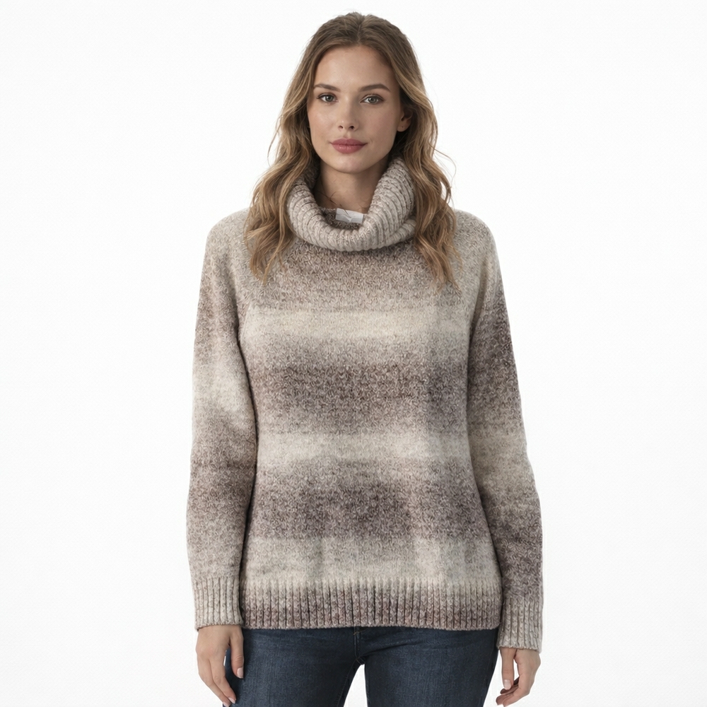 COLUMBIA Women Sweater Large Beige Cream Brown Pullover Turtleneck Cowl Neck #51